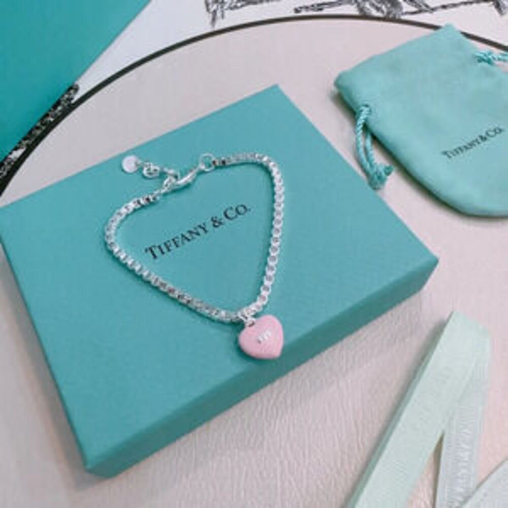 Tiffany & Co. Fine Pink Heart Silver Bracelet